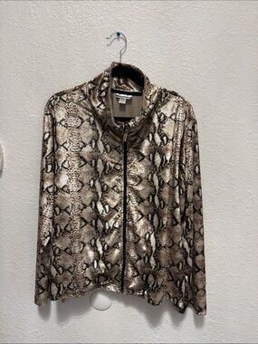 Snake-Print Bomber Jacket in Neutral Brown